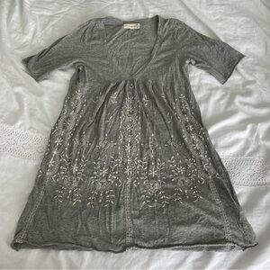 4 love & Liberty SMALL Grey Mini Dress with embellishments embroidery v neck